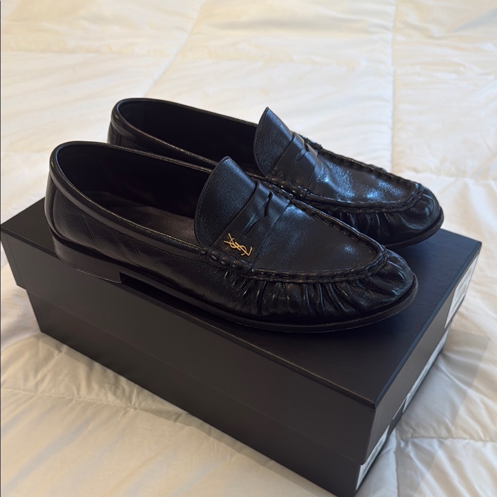 Yves Saint Laurent Shiny Black Loafers